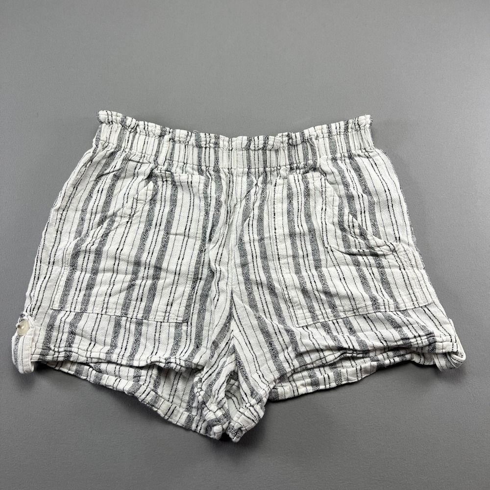 Time And Tru Paperbag Shorts Womens Large 12-14 White Black Striped Linen Blend